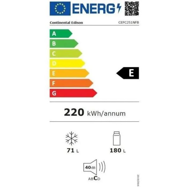 Réfrigérateur congélateur CONTINENTAL EDISON CEFC251NFB - 251L – Image 6